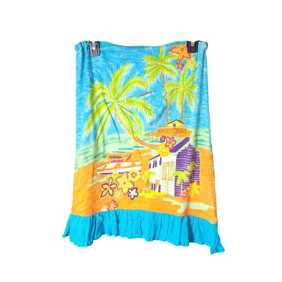 Boston Proper XS Drawstring Waist Cotton Tropical Cruise Ruffle Hem Resort Skirt - Picture 2 of 6